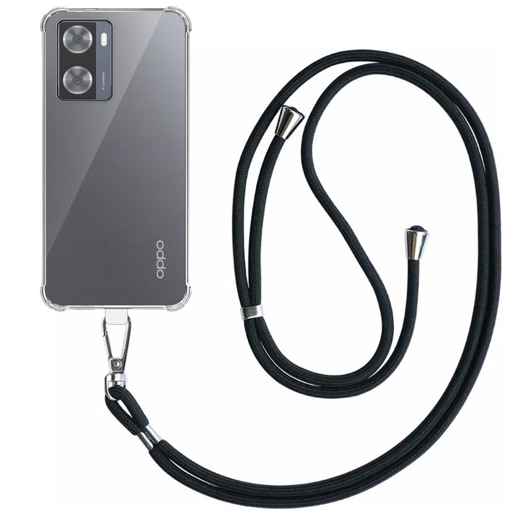 Oppo A57 - A77 transparant hoesje met afneembaar koord en stootrand