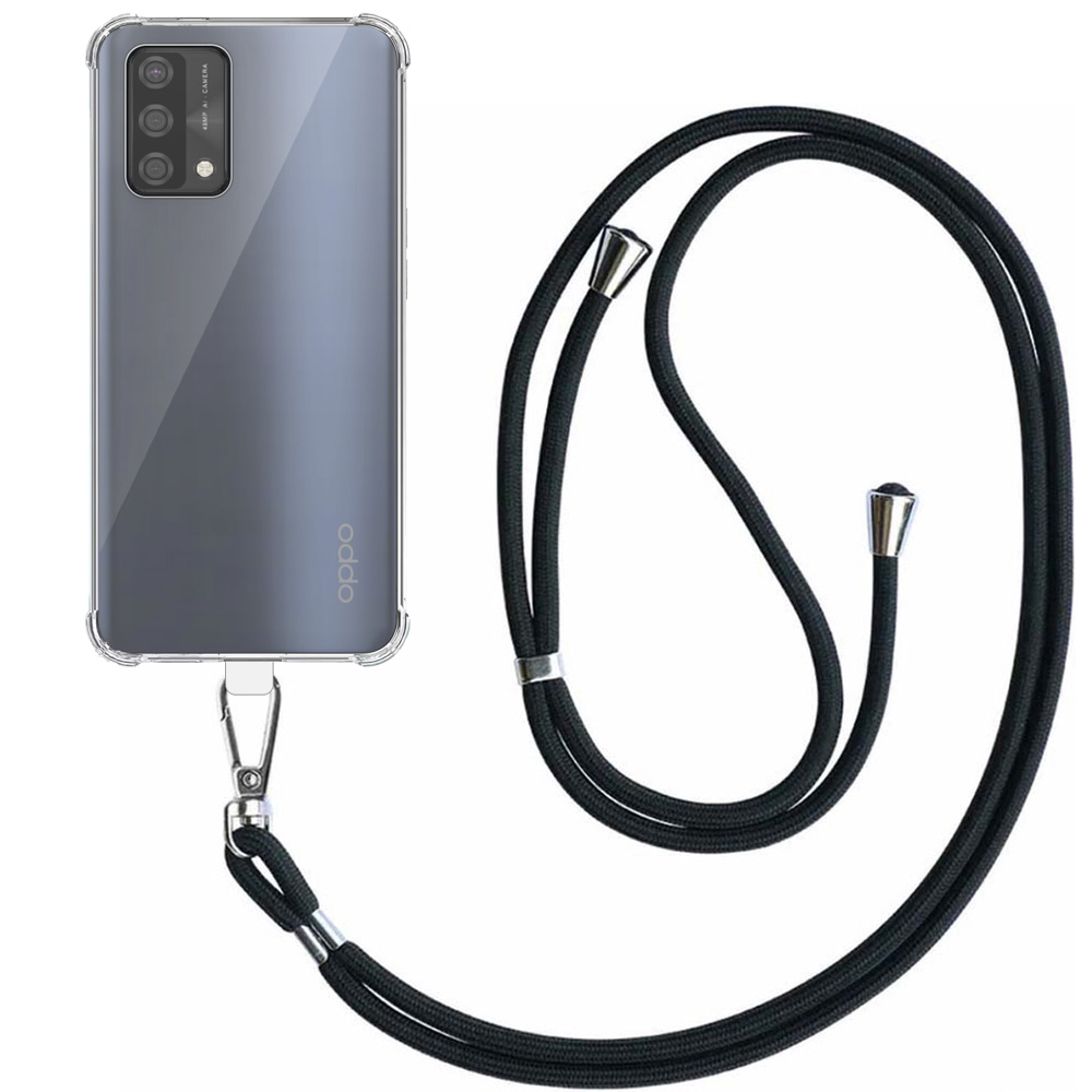 Oppo A74 4G - A95 4G - F19 - F19s transparant hoesje met afneembaar koord en stootrand