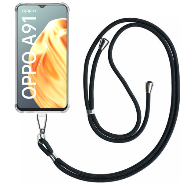 Oppo A91-Reno3-F15 transparant hoesje met afneembaar koord en stootrand 1