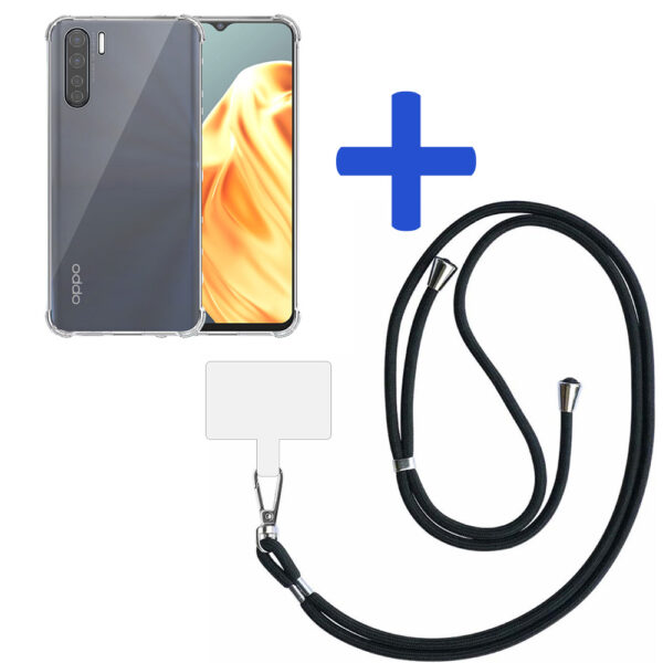 Oppo A91-Reno3-F15 transparant hoesje met afneembaar koord en stootrand 2