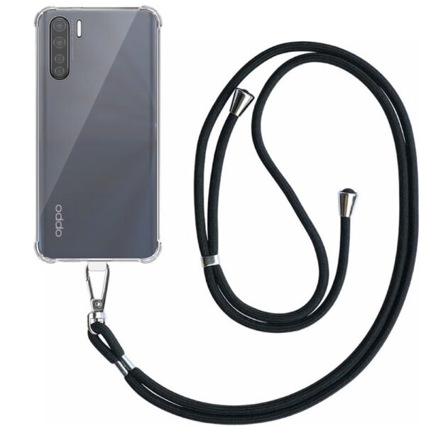 Oppo A91-Reno3-F15 transparant hoesje met afneembaar koord en stootrand