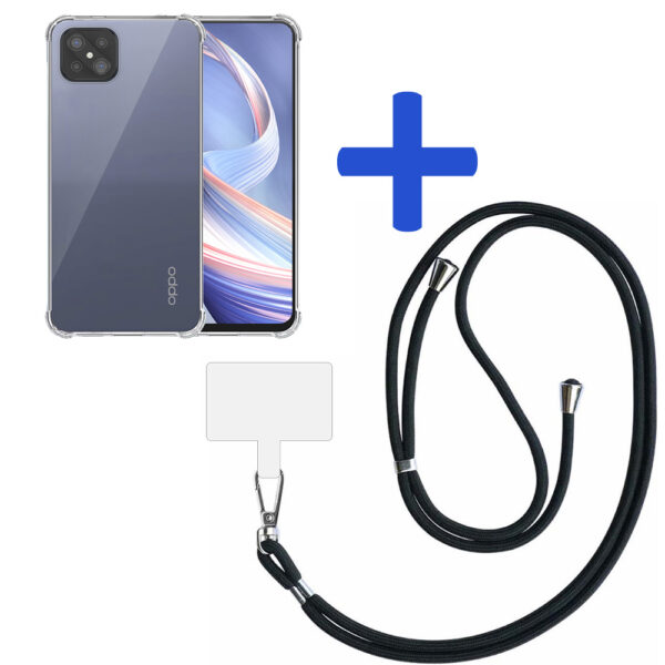 Oppo A92s - Reno 4Z 5G transparant hoesje met afneembaar koord en stootrand 2