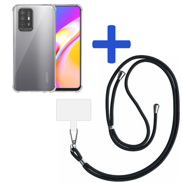 Oppo A94 5G - A95 5G transparant hoesje met afneembaar koord en stootrand 2