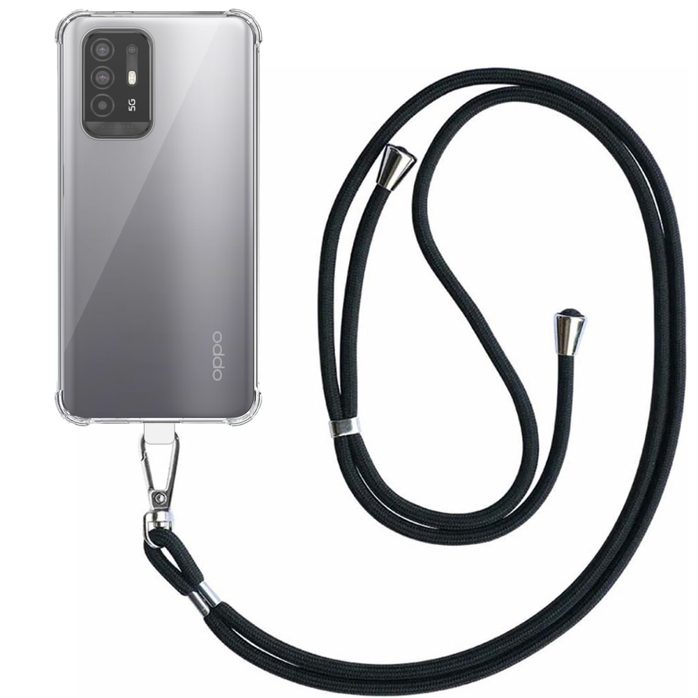 Oppo A94 5G - A95 5G transparant hoesje met afneembaar koord en stootrand