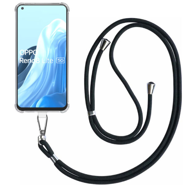 Oppo A96 5G - Reno 7Z - Reno 8Z - Reno 8 Lite transparant hoesje met afneembaar koord en stootrand 1