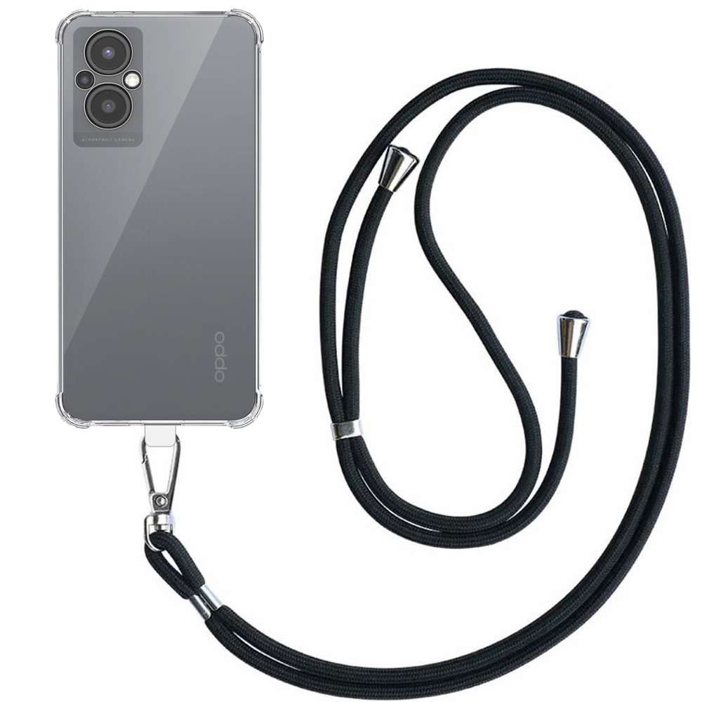 Oppo A96 5G - Reno 7Z - Reno 8Z - Reno 8 Lite transparant hoesje met afneembaar koord en stootrand