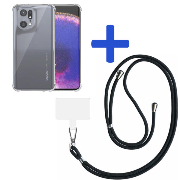 Oppo Find X5 transparant hoesje met afneembaar koord en stootrand 2