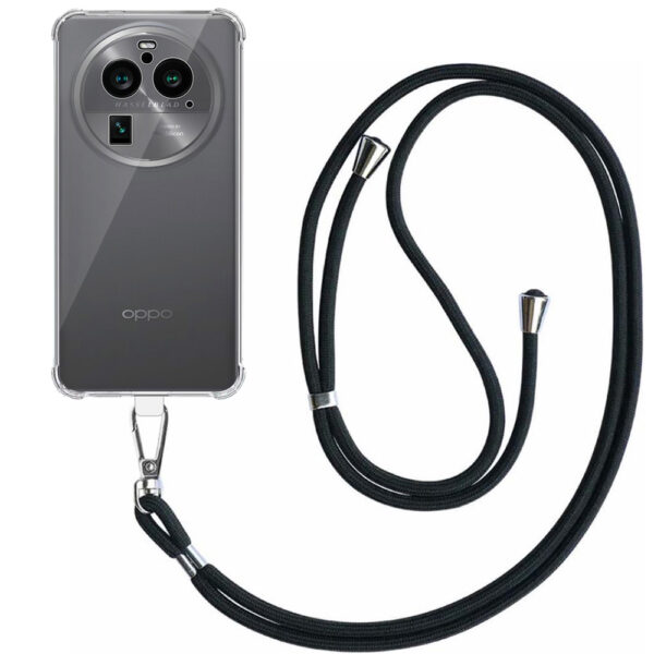 Oppo Find X6 Pro transparant hoesje met afneembaar koord en stootrand