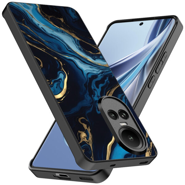 Oppo Reno 10 - 10 Pro telefoonhoesje met blauw goud marmer opdruk (2)