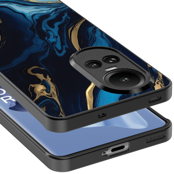 Oppo Reno 10 - 10 Pro telefoonhoesje met blauw goud marmer opdruk (5)