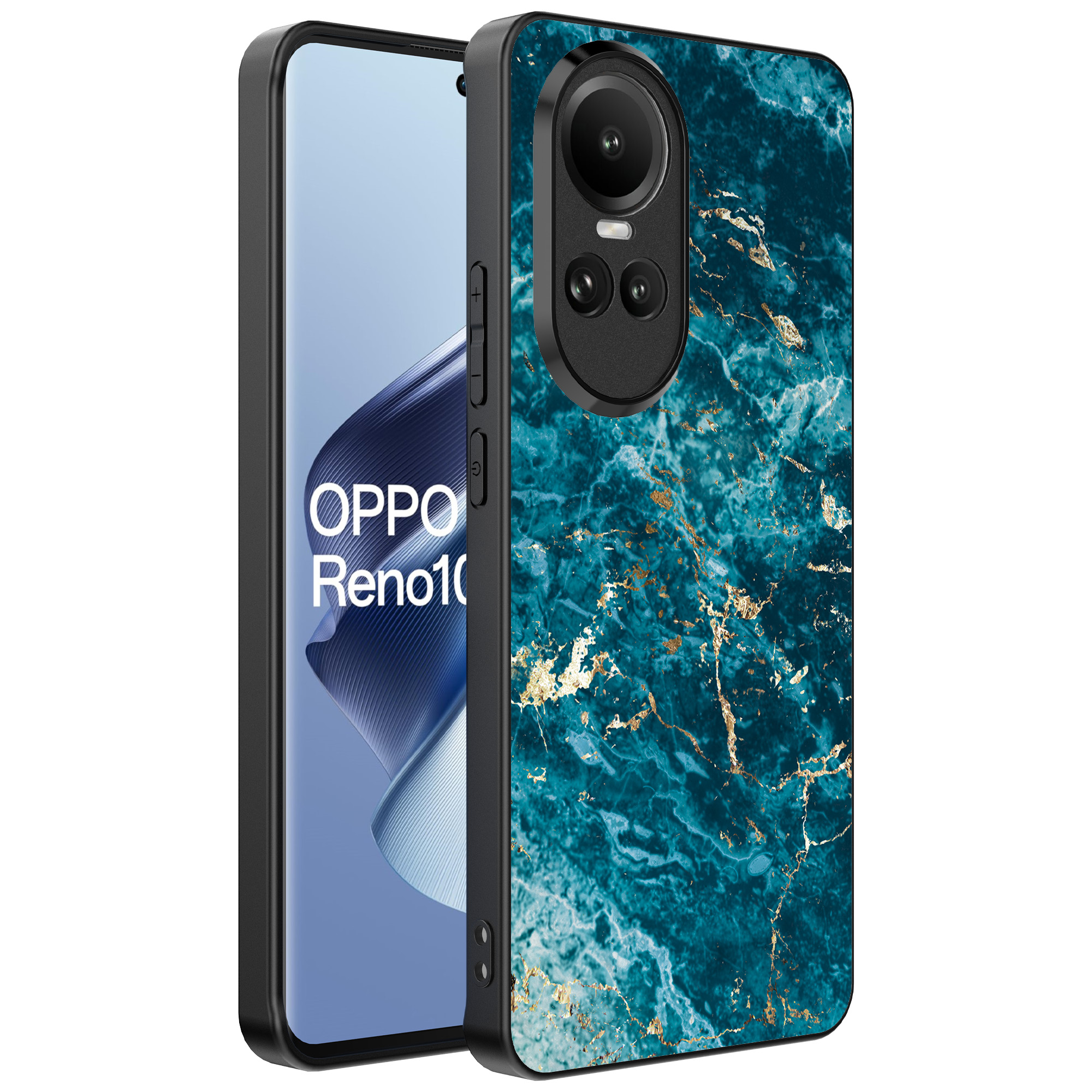 Oppo Reno 10 - 10 Pro telefoonhoesje met blauw marmer opdruk (1)