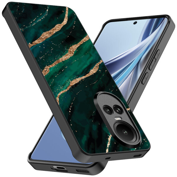 Oppo Reno 10 - 10 Pro telefoonhoesje met groen goud marmer opdruk (2)
