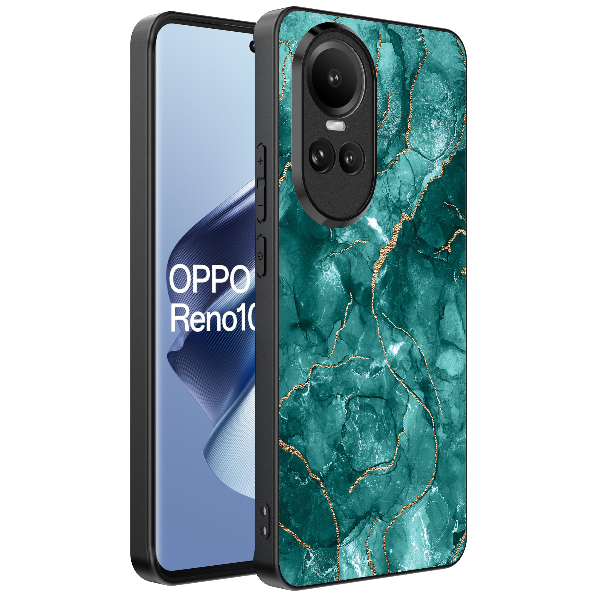 Oppo Reno 10 - 10 Pro telefoonhoesje met groen marmer opdruk (1)