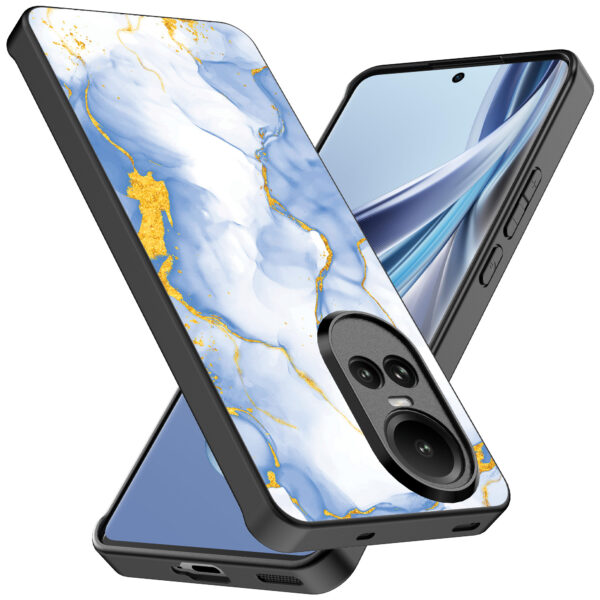 Oppo Reno 10 - 10 Pro telefoonhoesje met lichtblauw goud marmer opdruk (2)