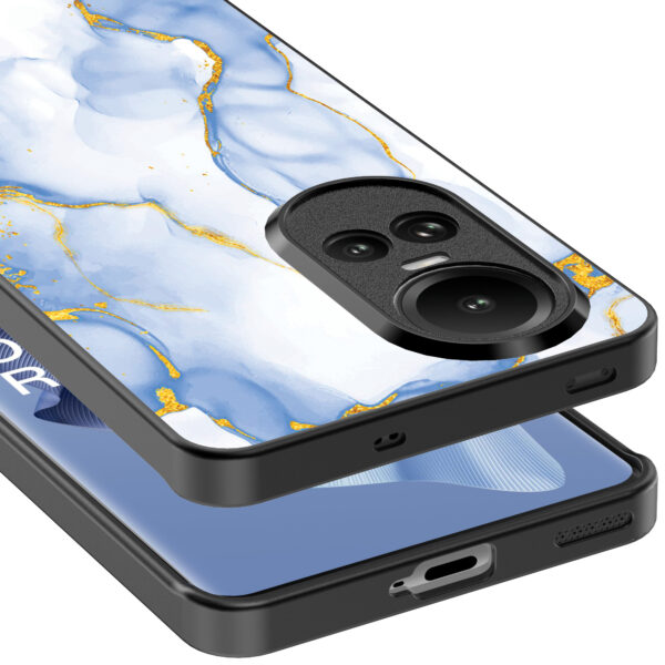 Oppo Reno 10 - 10 Pro telefoonhoesje met lichtblauw goud marmer opdruk (5)