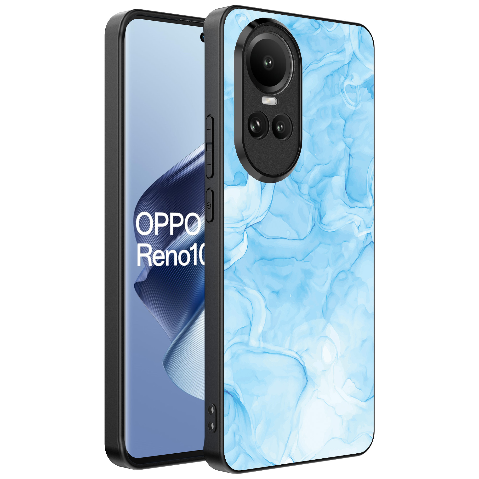 Oppo Reno 10 - 10 Pro telefoonhoesje met lichtblauw marmer opdruk (1)