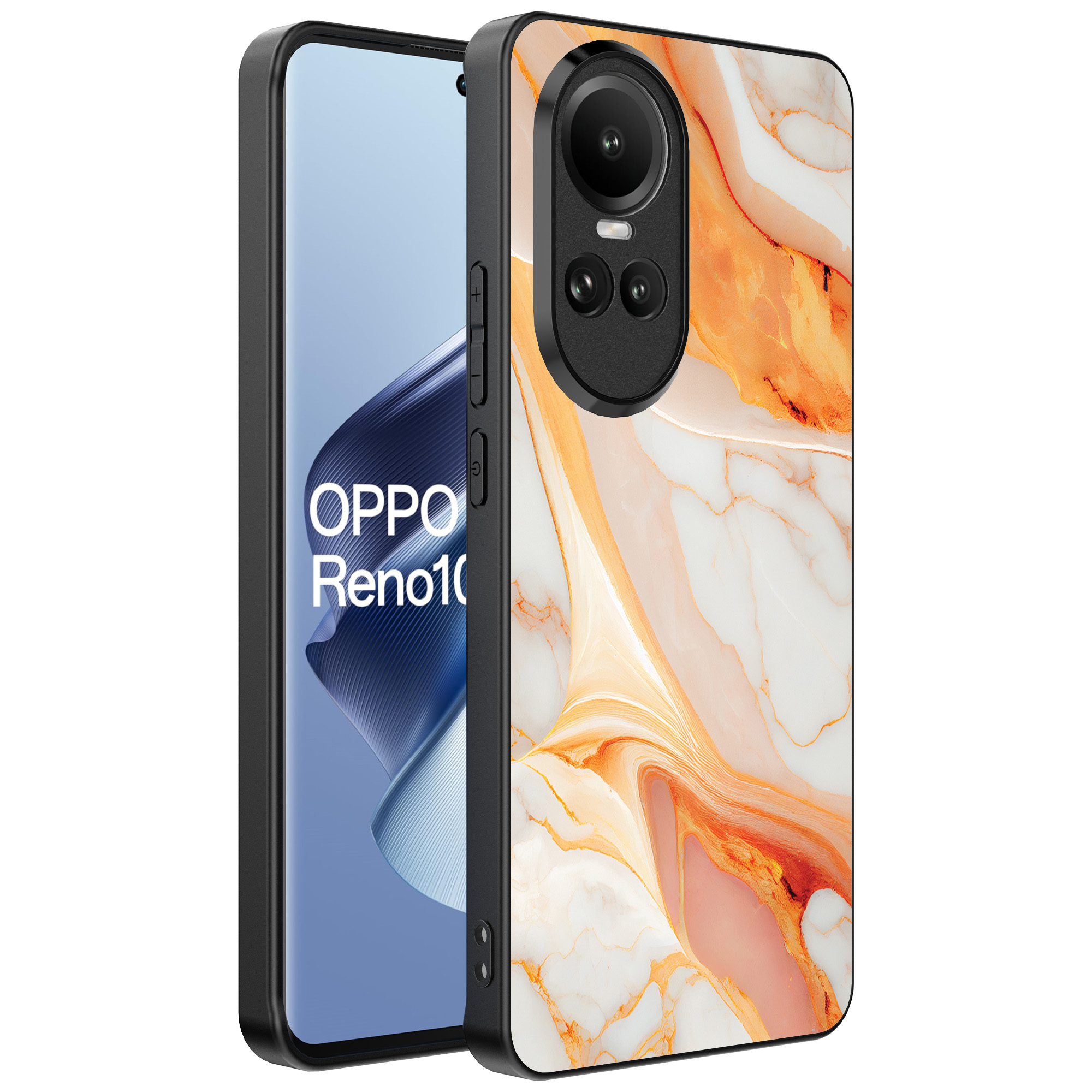 Oppo Reno 10 - 10 Pro telefoonhoesje met oranje marmer opdruk (1)