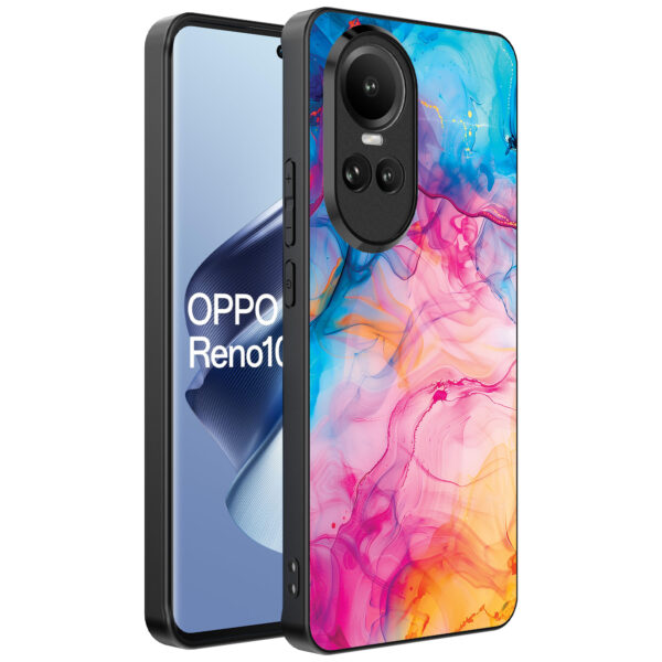 Oppo Reno 10 - 10 Pro telefoonhoesje met regenboog acryl marmer opdruk (1)
