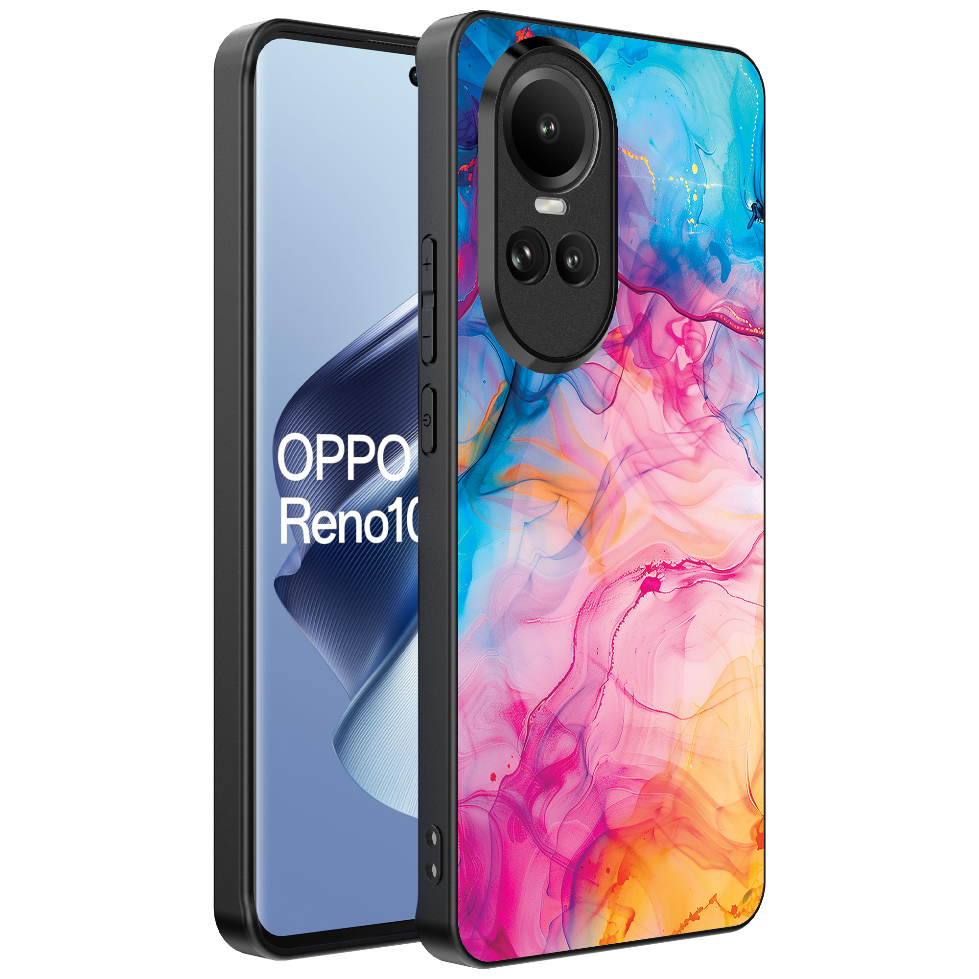 Oppo Reno 10 - 10 Pro telefoonhoesje met regenboog acryl marmer opdruk (1)