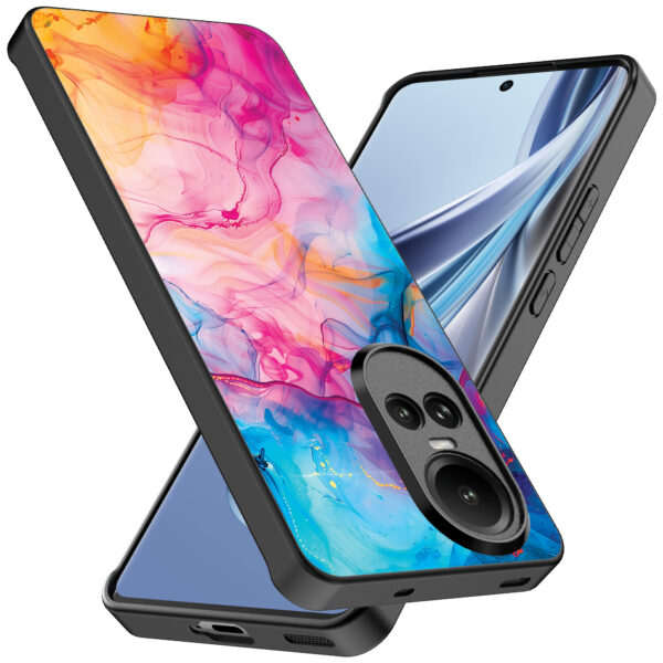Oppo Reno 10 - 10 Pro telefoonhoesje met regenboog acryl marmer opdruk (2)
