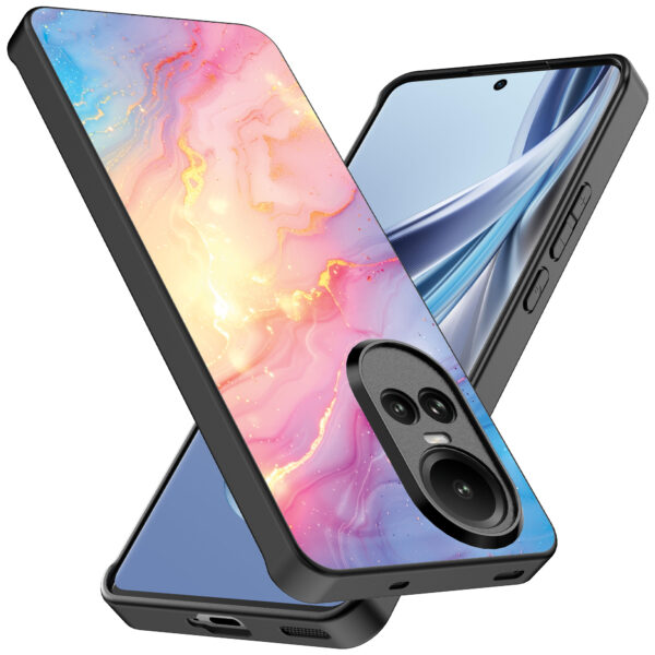 Oppo Reno 10 - 10 Pro telefoonhoesje met regenboog glitter marmer opdruk (2)