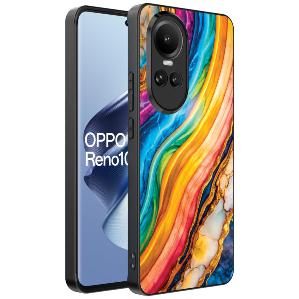 Oppo Reno 10 - 10 Pro telefoonhoesje met regenboog goud marmer opdruk (1)