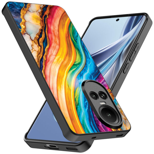 Oppo Reno 10 - 10 Pro telefoonhoesje met regenboog goud marmer opdruk (2)