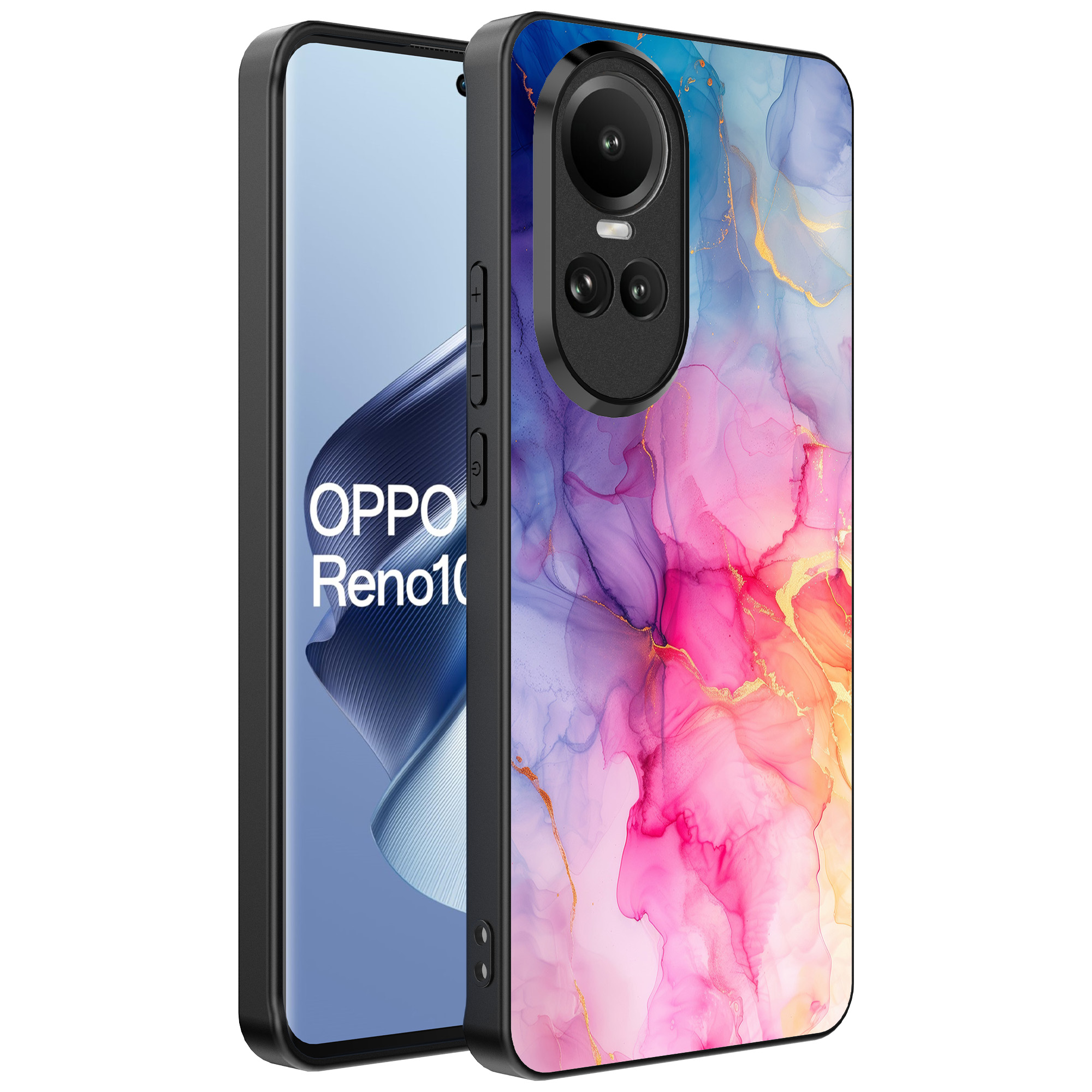 Oppo Reno 10 - 10 Pro telefoonhoesje met regenboog marmer opdruk (1)