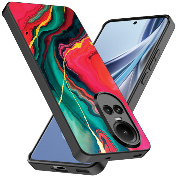 Oppo Reno 10 - 10 Pro telefoonhoesje met rood groen marmer opdruk (2)