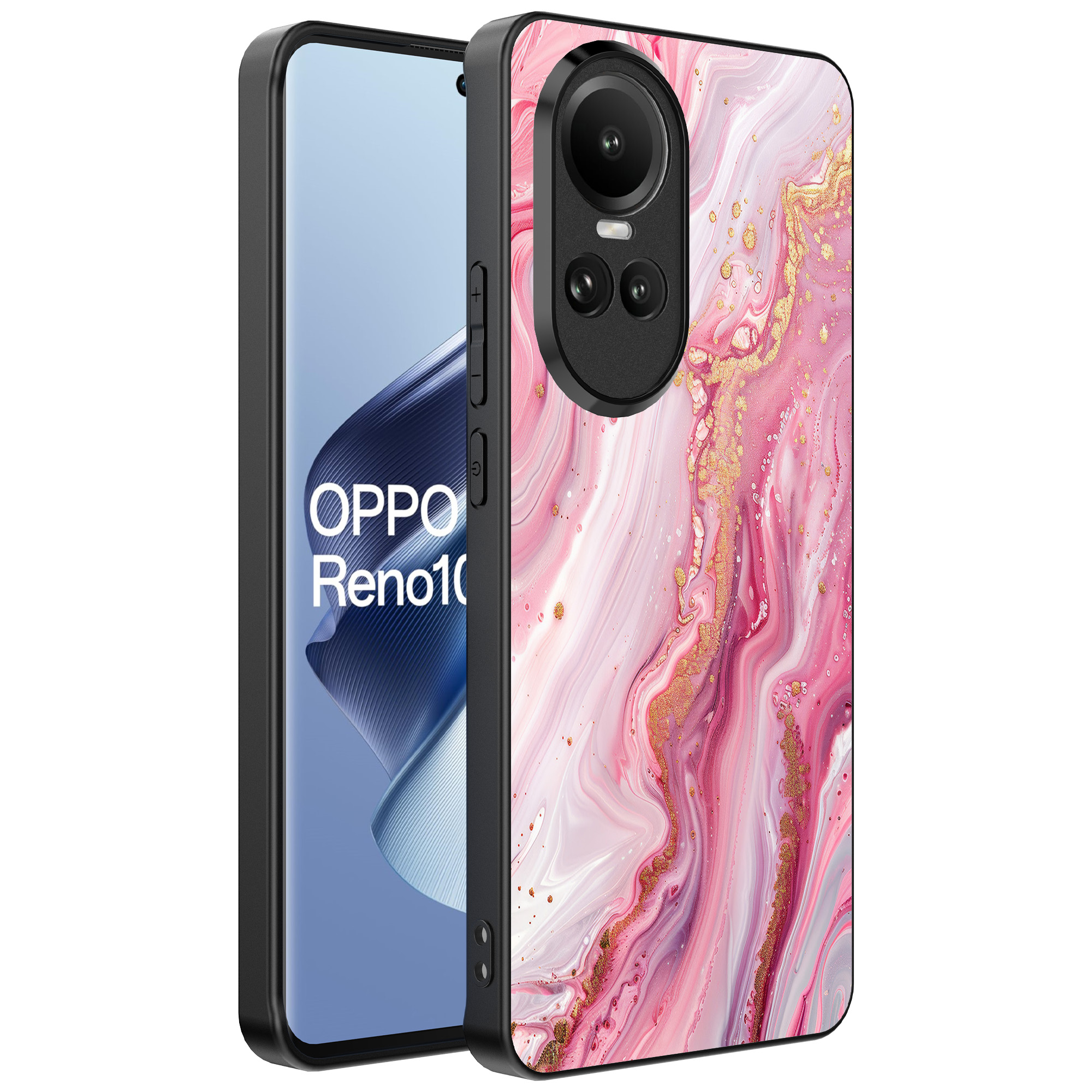 Oppo Reno 10 - 10 Pro telefoonhoesje met roze marmer opdruk (1)
