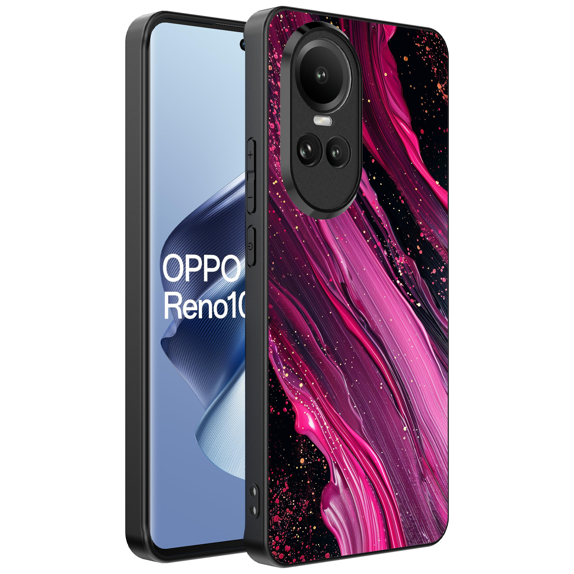 Oppo Reno 10 - 10 Pro telefoonhoesje met roze paars marmer opdruk (1)
