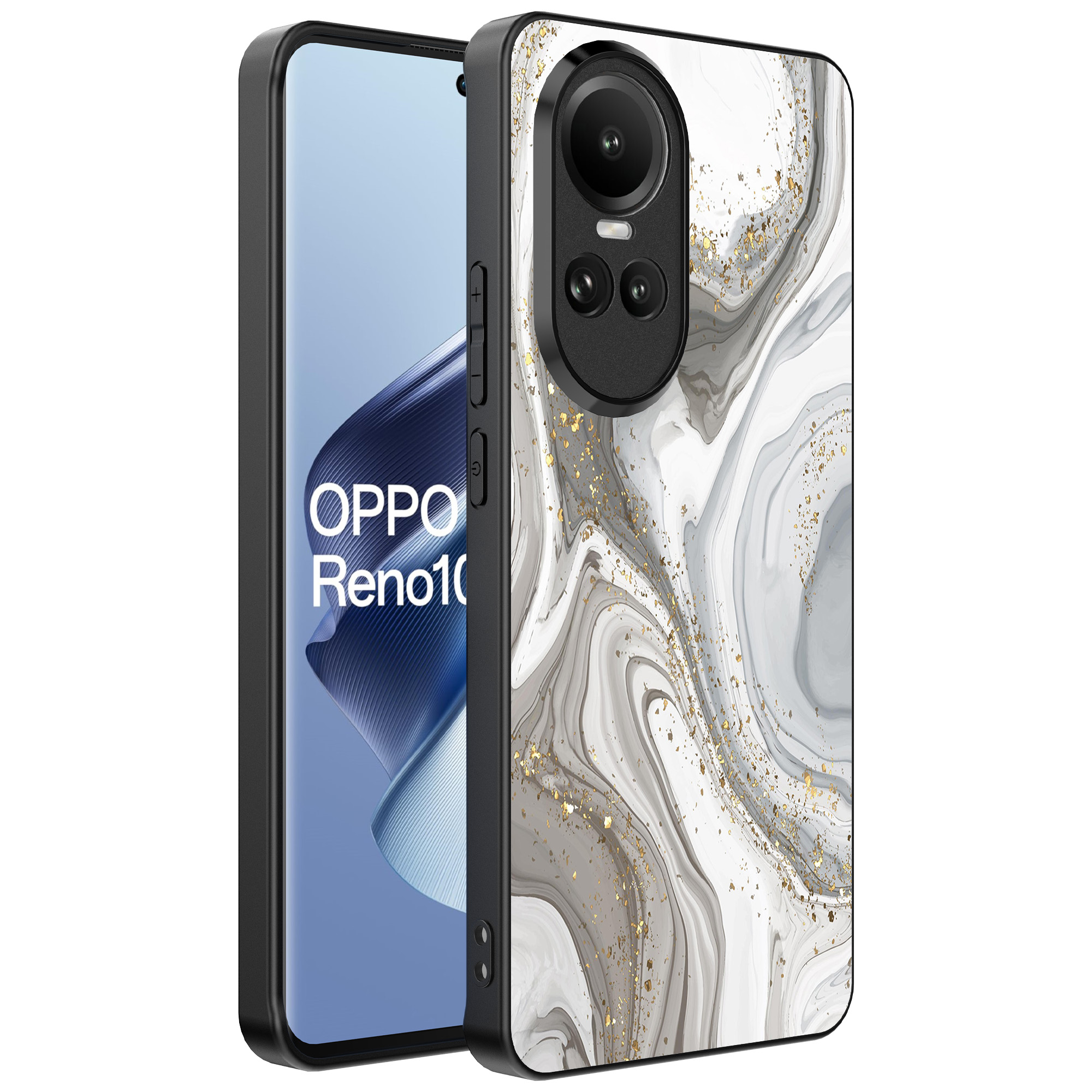 Oppo Reno 10 - 10 Pro telefoonhoesje met zilver marmer opdruk (1)