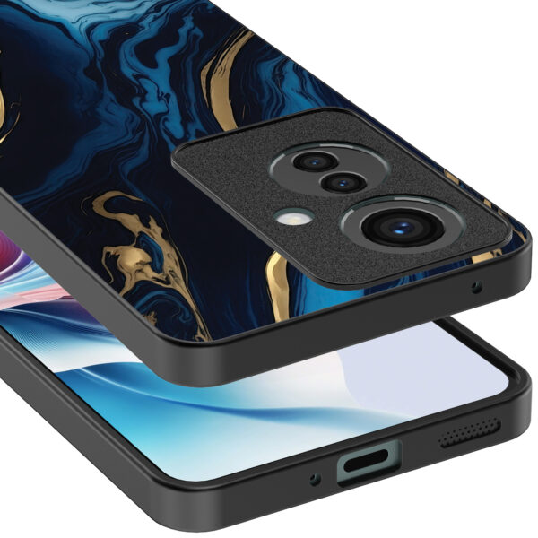 Oppo Reno 11 F telefoonhoesje met blauw goud marmer opdruk (4)