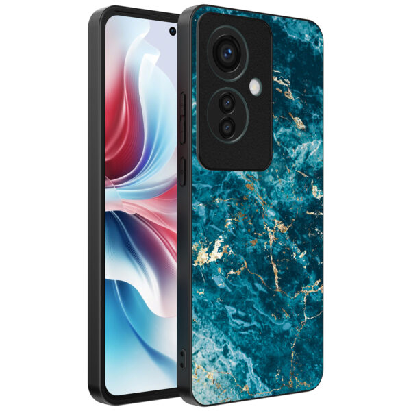Oppo Reno 11 F telefoonhoesje met blauw marmer opdruk (1)