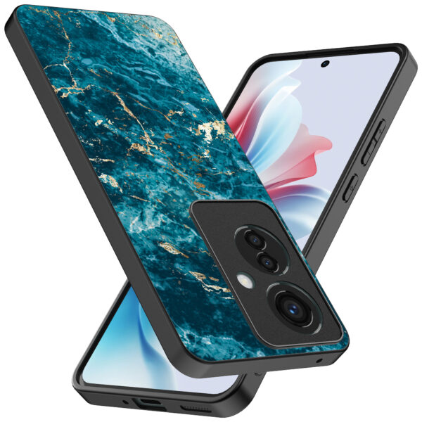Oppo Reno 11 F telefoonhoesje met blauw marmer opdruk (2)