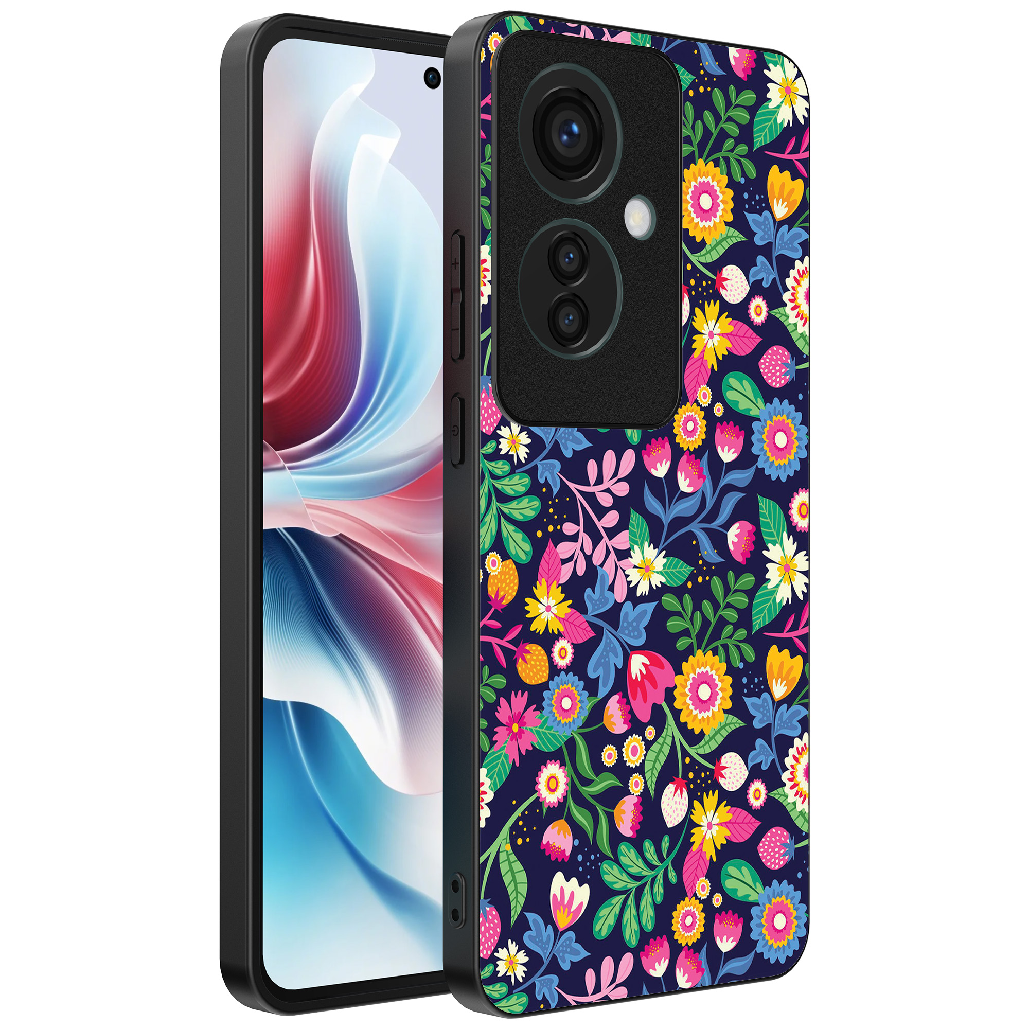 Oppo Reno 11 F telefoonhoesje met bloemen opdruk (1)
