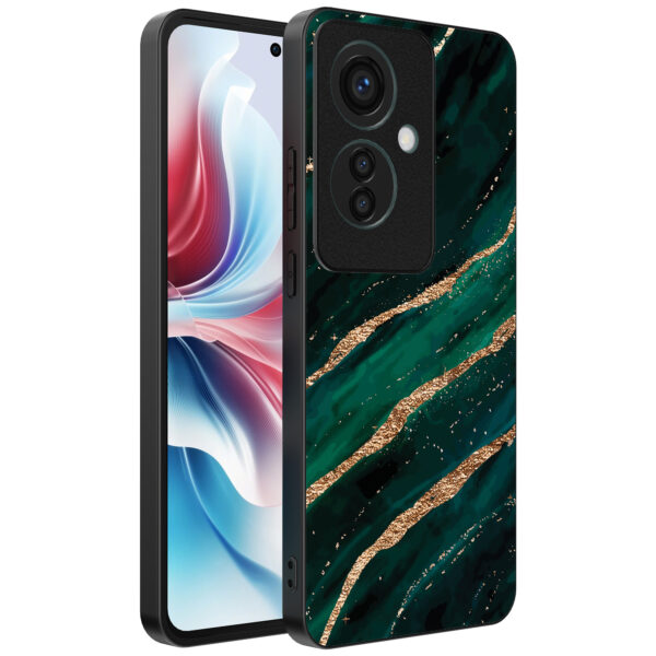 Oppo Reno 11 F telefoonhoesje met groen goud marmer opdruk (1)