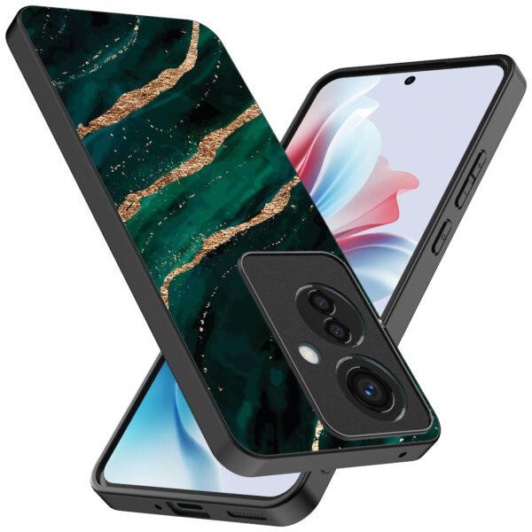 Oppo Reno 11 F telefoonhoesje met groen goud marmer opdruk (2)