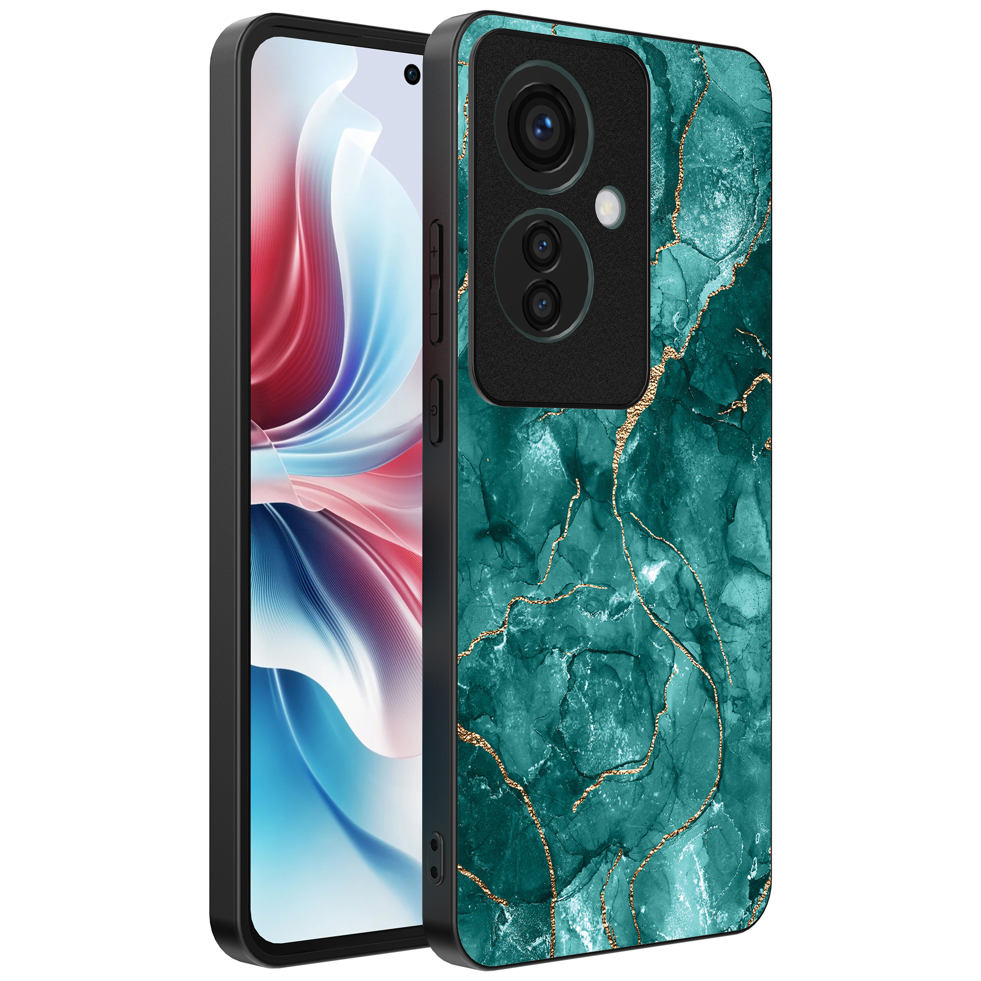 Oppo Reno 11 F telefoonhoesje met groen marmer opdruk (1)