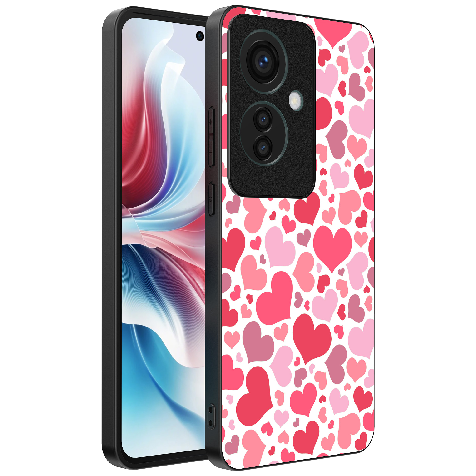 Oppo Reno 11 F telefoonhoesje met hartjes opdruk transparant (1)