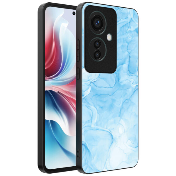 Oppo Reno 11 F telefoonhoesje met lichtblauw marmer opdruk (1)