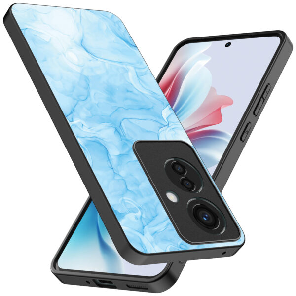 Oppo Reno 11 F telefoonhoesje met lichtblauw marmer opdruk (2)