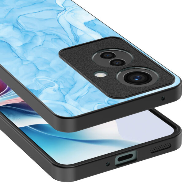 Oppo Reno 11 F telefoonhoesje met lichtblauw marmer opdruk (4)
