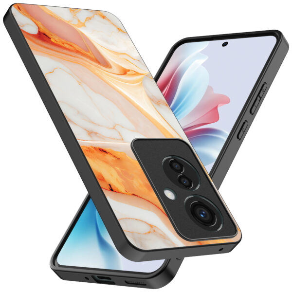 Oppo Reno 11 F telefoonhoesje met oranje marmer opdruk (2)