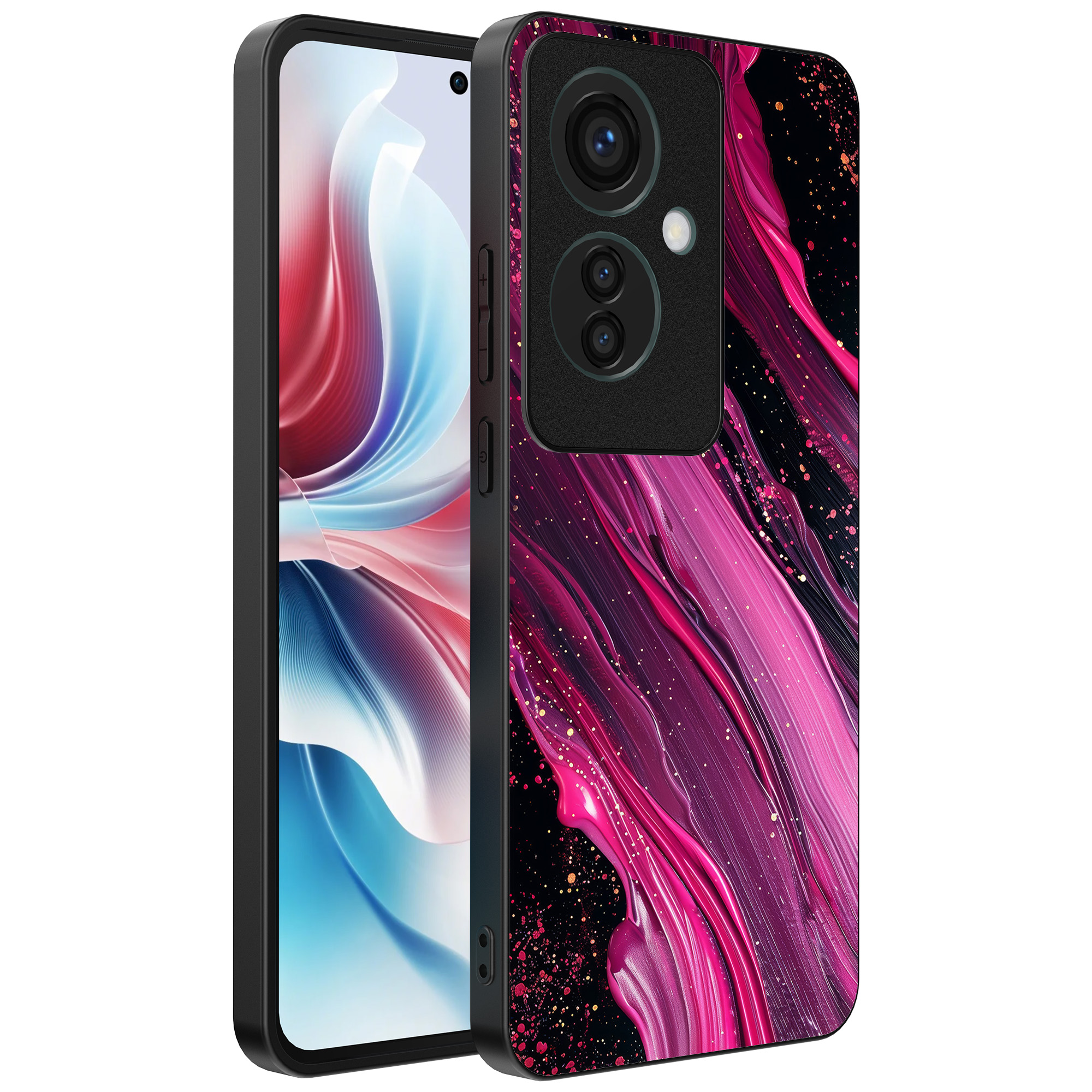 Oppo Reno 11 F telefoonhoesje met paars roze marmer opdruk (1)