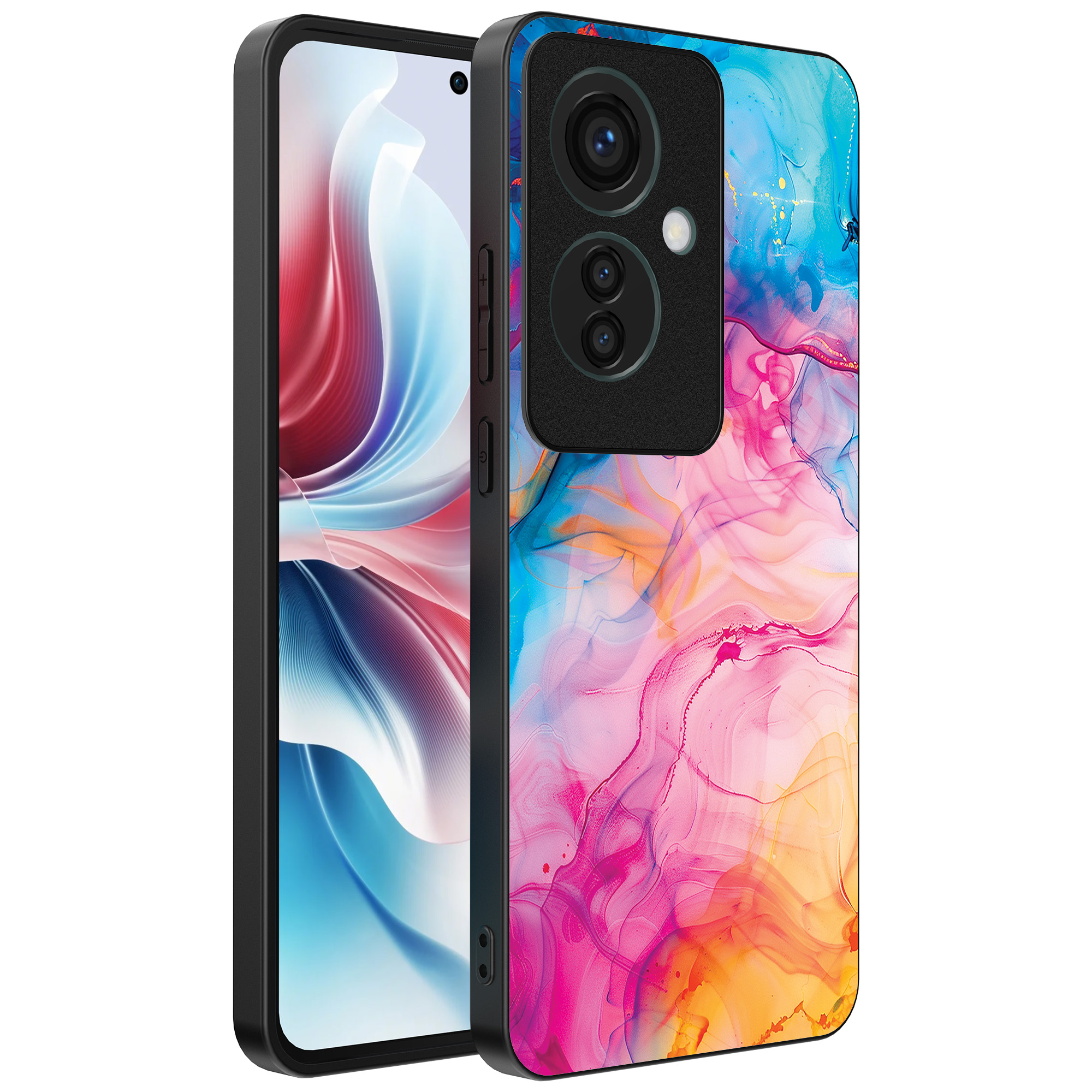 Oppo Reno 11 F telefoonhoesje met regenboog acryl marmer opdruk (1)