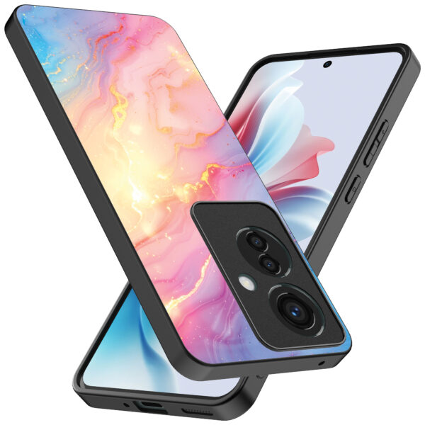 Oppo Reno 11 F telefoonhoesje met regenboog glitter marmer opdruk (2)