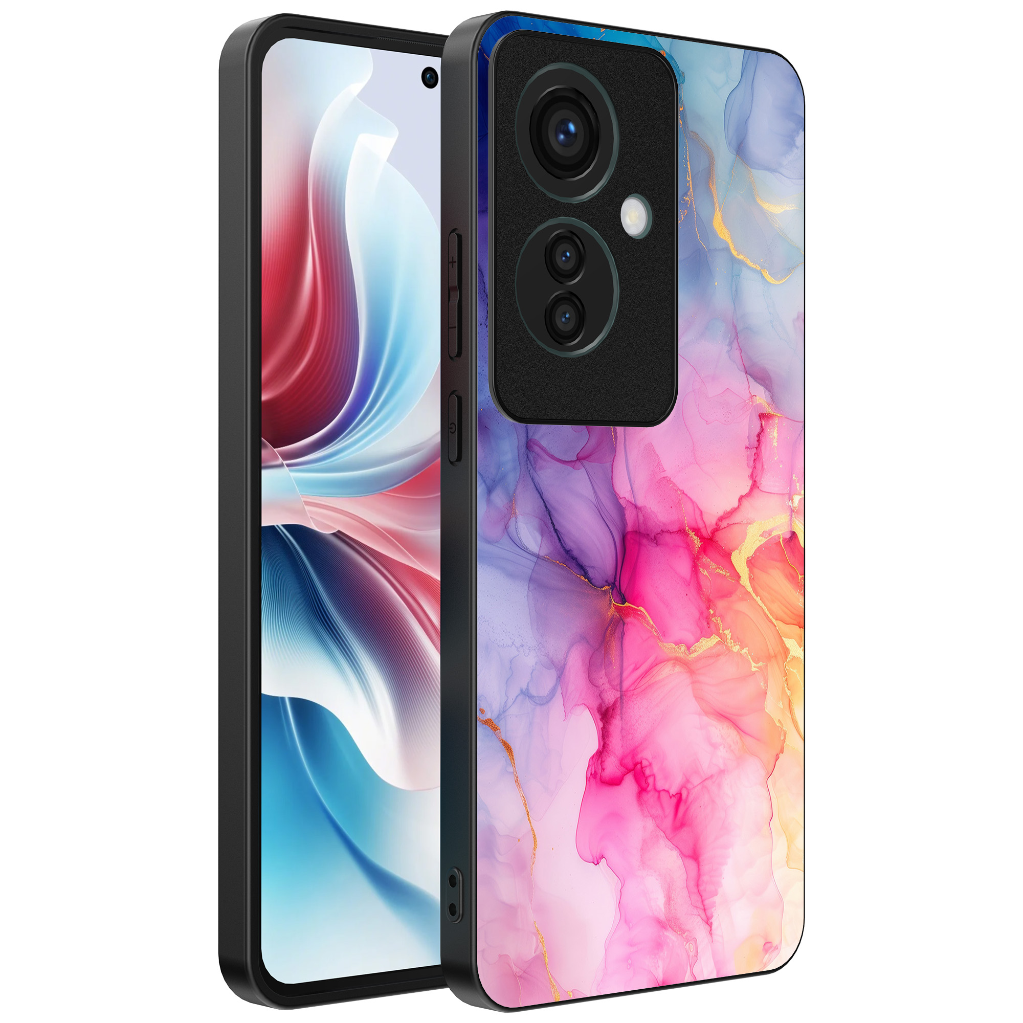 Oppo Reno 11 F telefoonhoesje met regenboog marmer opdruk (1)