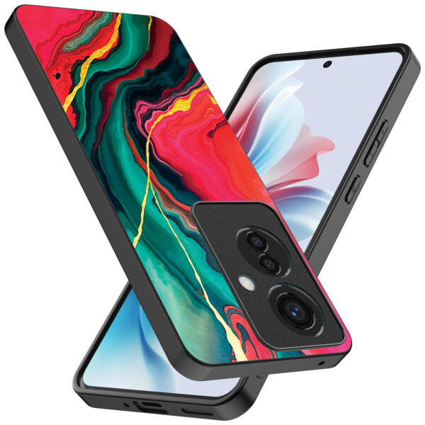 Oppo Reno 11 F telefoonhoesje met rood groen marmer opdruk (2)