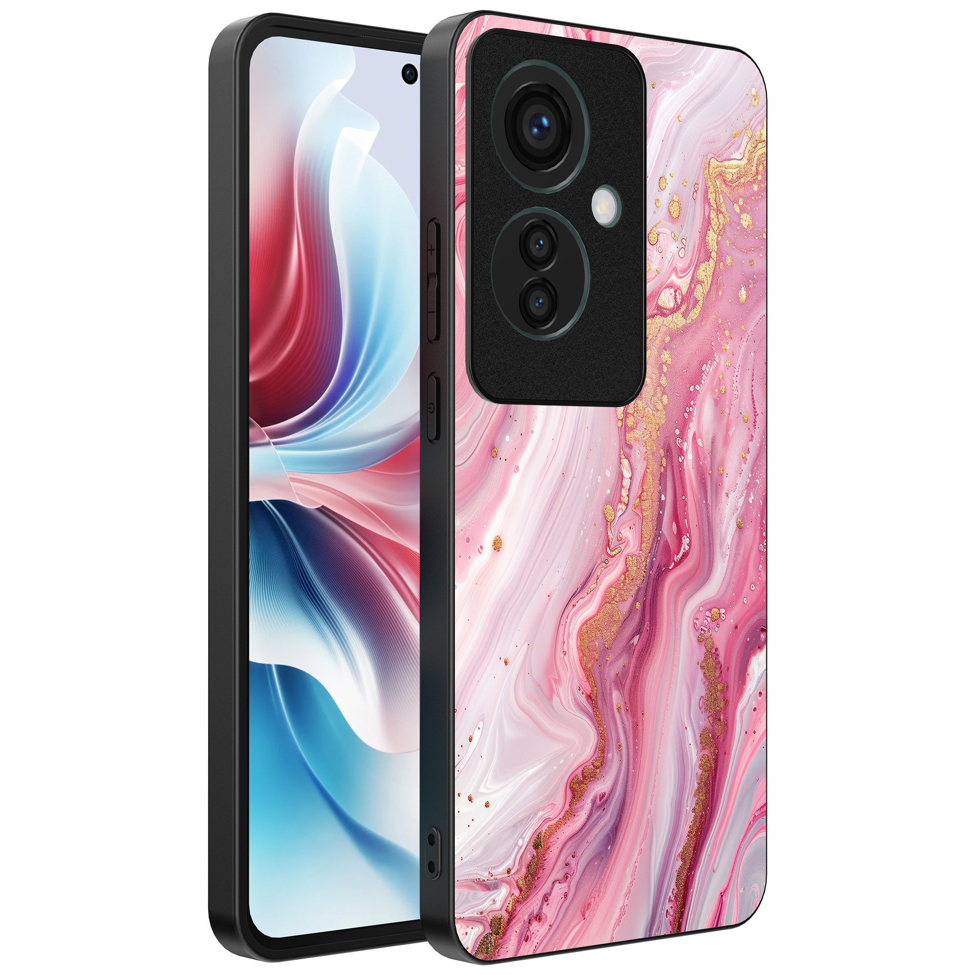Oppo Reno 11 F telefoonhoesje met roze marmer opdruk (1)